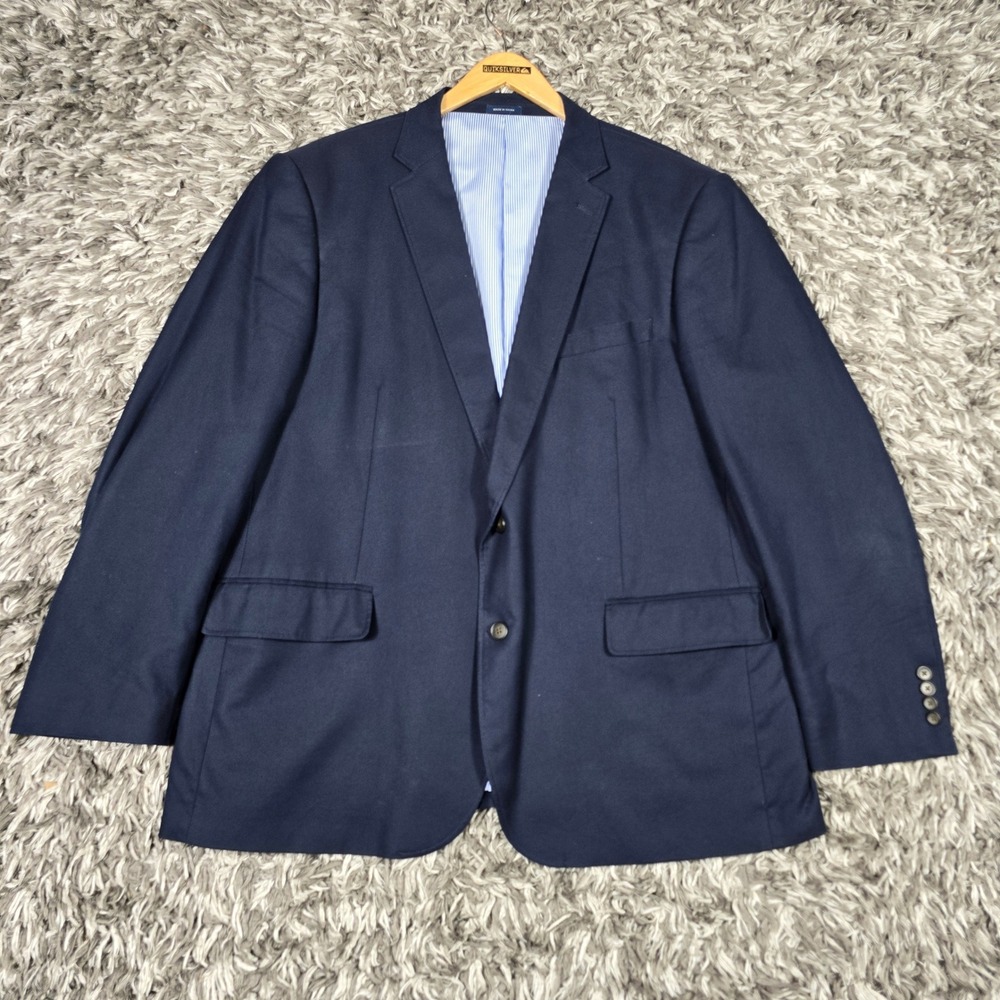 Stafford Signature Navy Blue Cotton Sport Coat Blazer 48 Reg Classic Fit Mens
